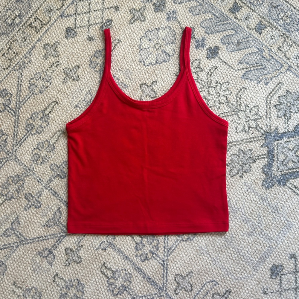 NWT Arq Cherry Red Organic Cotton Cropped Tank Top Shirt Medium M Made in USA